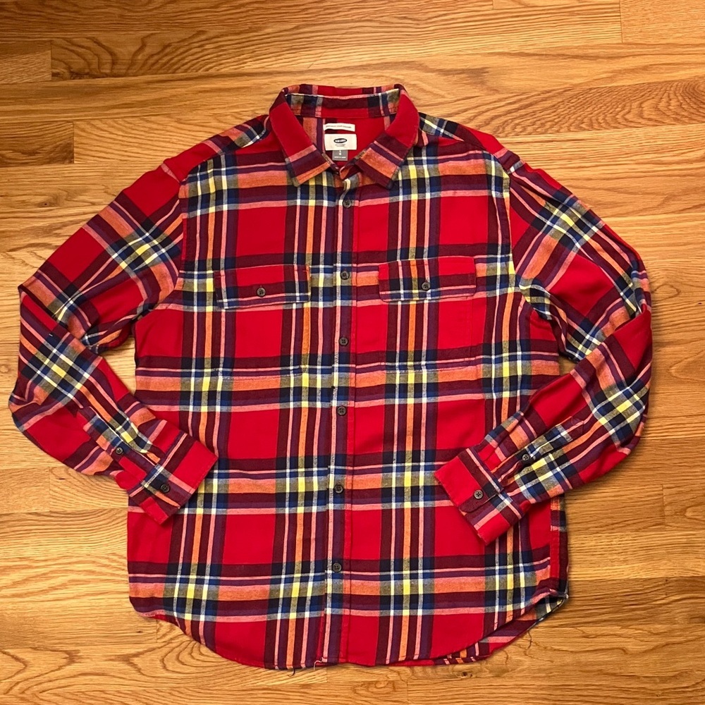 Men’s Old Navy Red and Blue Flannel Plaid Men's Shirt Large Holiday